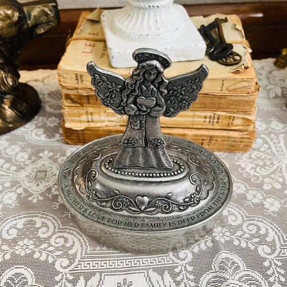 Vintage Pewter and Glass Angel Candy Dish - Picture 9 of 14